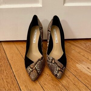 ✨🆕 & Other Stories 3" heels in 50/50 black suede and brown snakeskin, 38M